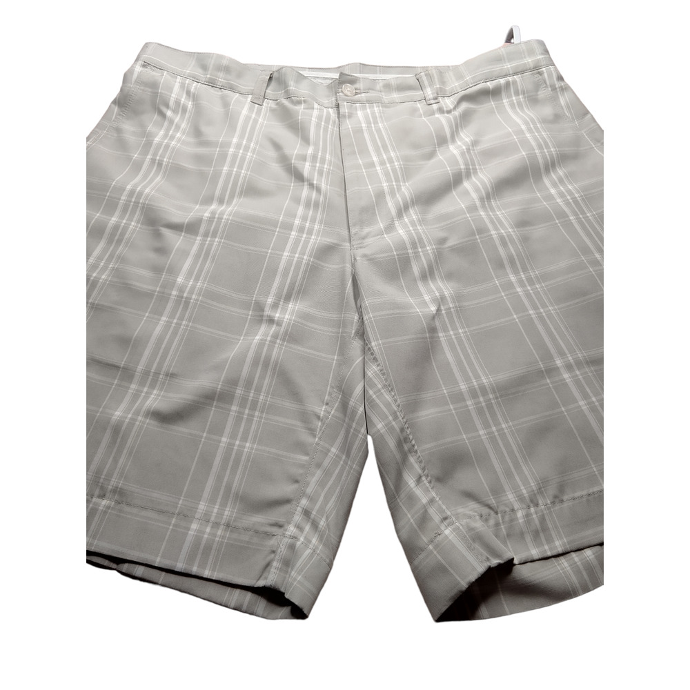 Haggar Men's Plaid Golf Shorts Khaki White Size 36 Flat Front